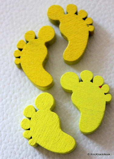 10 x Yellow Wood Feet Beads 22mm x 14 mm x 5mm